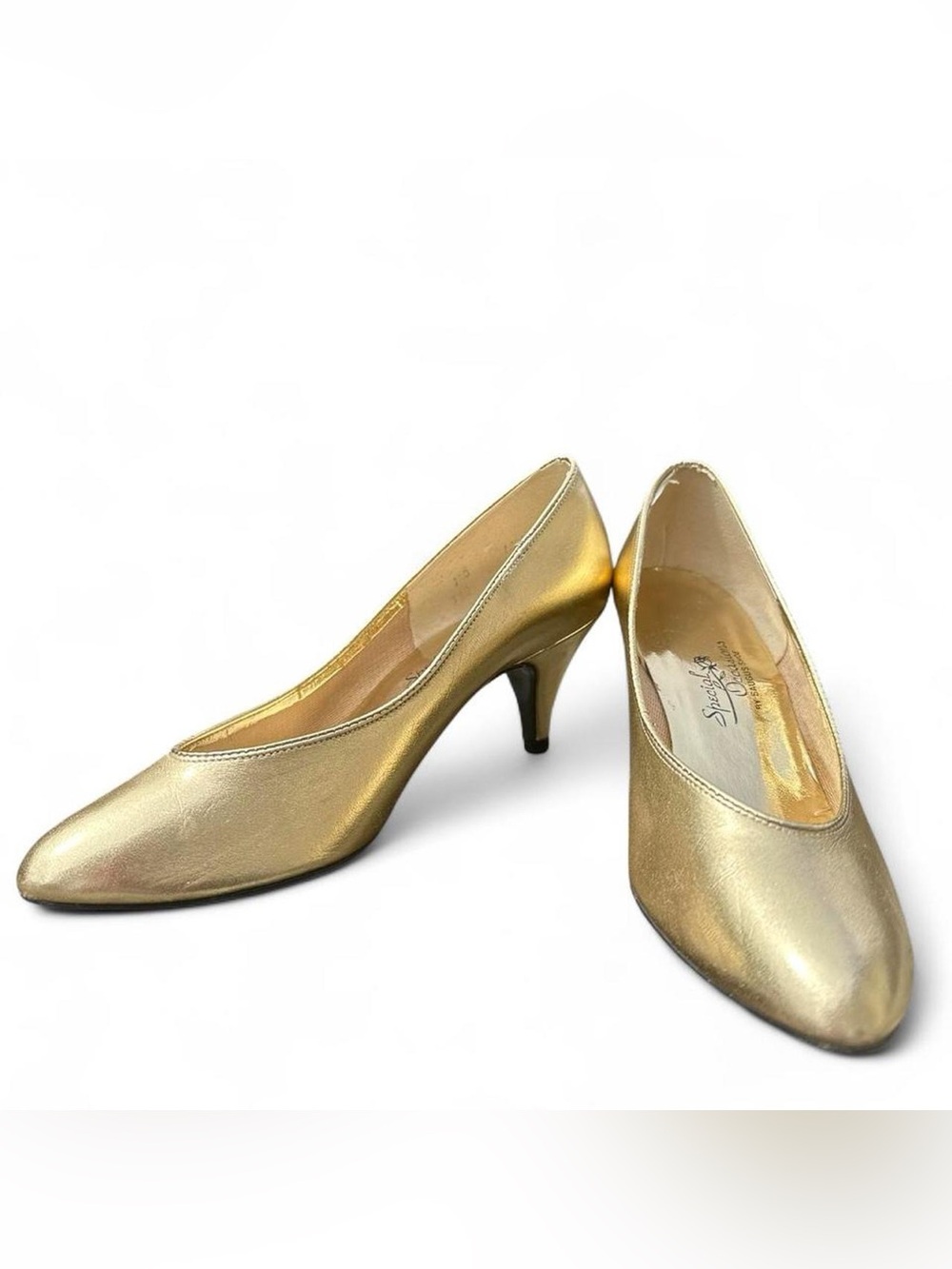 Vintage Kitten Heel Gold Metallic Pumps - Size 7.5